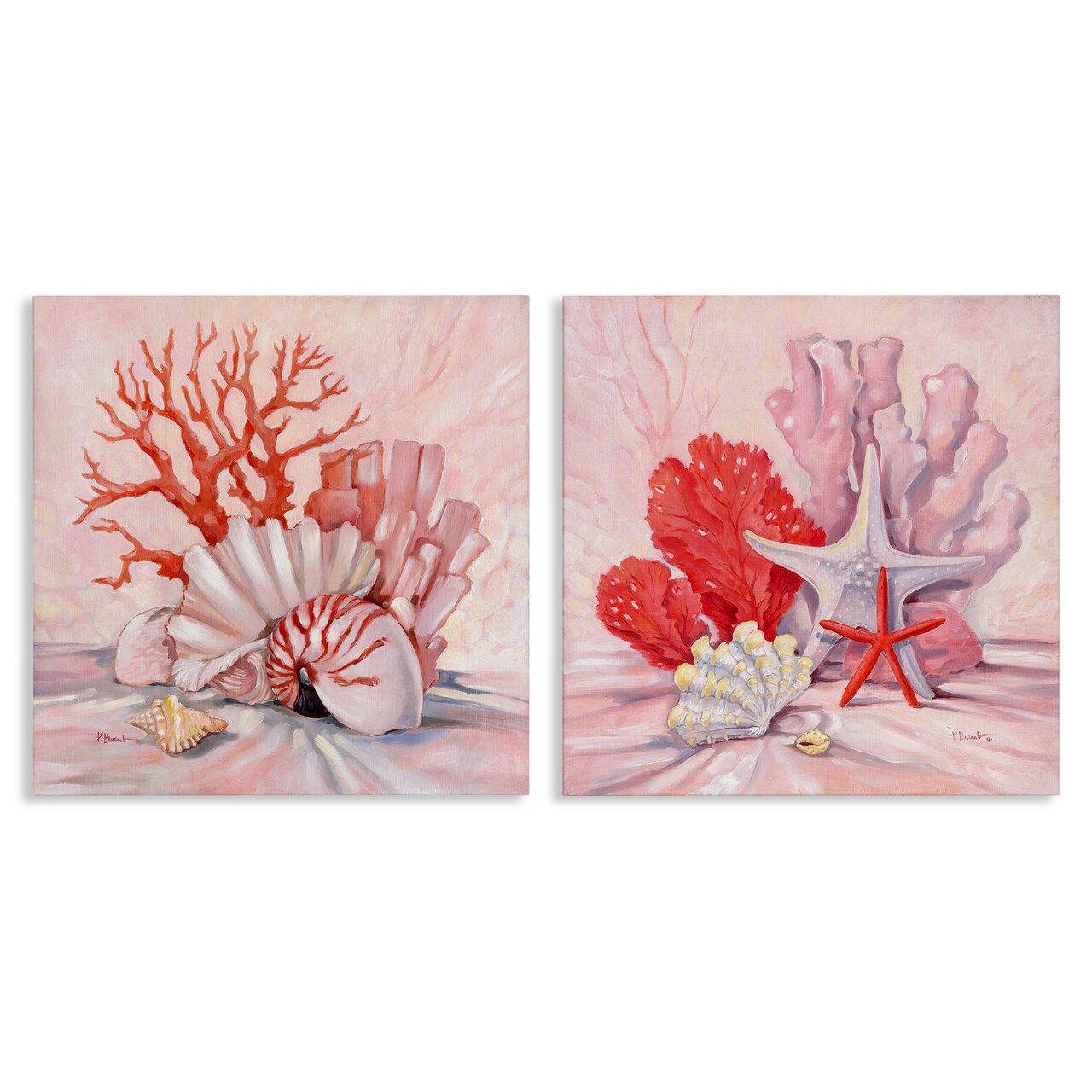 Stupell Industries Pink Coral Still Life 2 pc Canvas Wall Art Set Design by Paul Brent